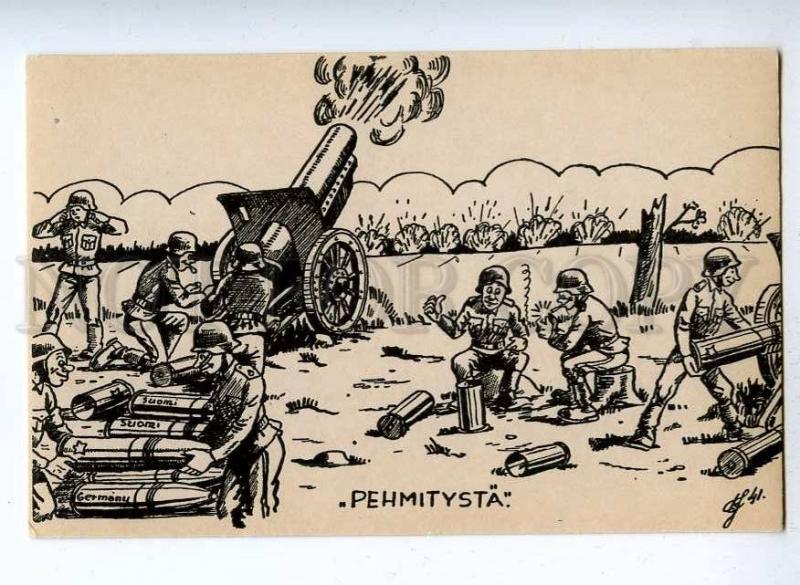 190562 WWII FINLAND Caricature ARTYLLERYMEN ANTI-RUSSIAN Old