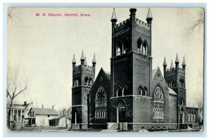 1910 The M.E Church Street View Carroll Iowa IA Posted Antique Postcard