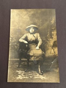 Early 1900's RPPC Postcard Real Picture Seated Woman In Hat