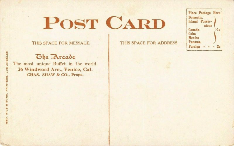 LPS19 VENICE California The Arcade Buffet Postcard Interior View