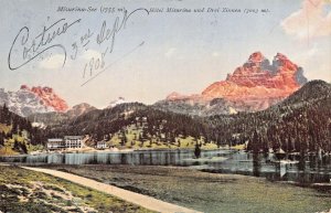 BELLUNO ITALY~MISURINA SEE~HOTEL MISURINA DREI ZINNEN~1908 TINT PHOTO POSTCARD