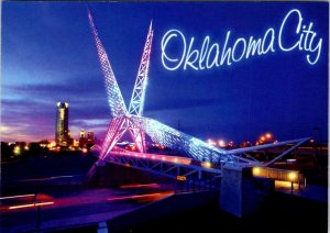 OK Oklahoma City SKYDANCE PEDESTRIAN BRIDGE Night Lighted Sculpture 4X6 Postcard