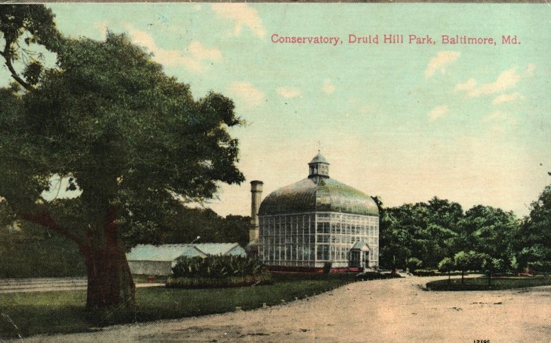 Vintage Postcard 1909 View of Conservatory Druid Hill Park Baltimore Maryland MD