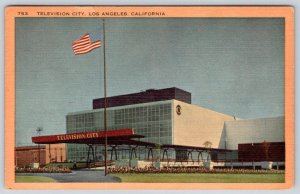 1954 CBS TELEVISION CITY BUILDING LOS ANGELES CALIFORNIA VINTAGE LINEN POSTCARD 