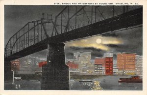 Steel Bridge, Waterfront by Moonlight - Wheeling, West Virginia WV  