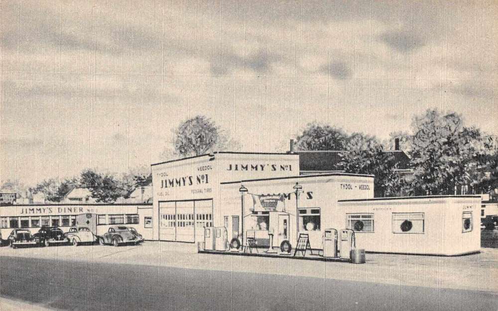 Auburn Maine Jimmy's Gas Station and Diner Vintage Postcard AA1690