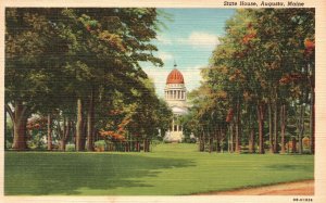 Vintage Postcard 1942 State House Historical Building Landmark Augusta Maine ME