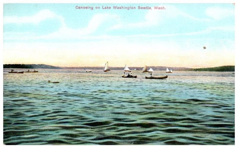 Early 1900s Canoeing on Lake Washington, Seattle, WA Postcard