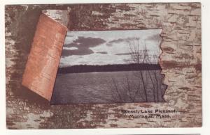 P163 JL old postcard birch bark frame lake montague mass