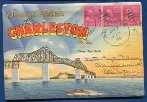 Charleston South Carolina sc Cooper Bridge 3 Prexies Stamps Postcard Folder 