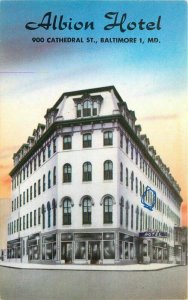 Albion Hotel roadside Baltimore Maryland roadside Hartung 1950s Postcard 5595
