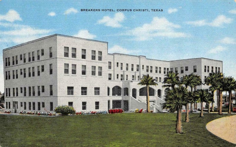 CORPUS CHRISTI, TX Texas  BREAKERS HOTEL  Roadside  c1940's Kropp Linen Postcard