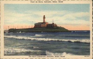 Bahia Brazil Salvador Barra Lighthouse Linen Vintage Postcard