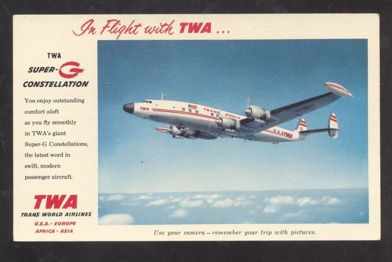 TWA TRANS WORLD AIRLINES VINTAGE AVIATION ADVERTISING POSTCARD