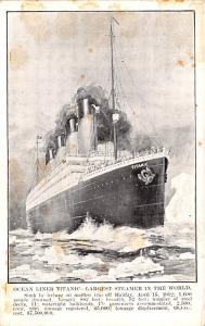 Steamer Titanic Ship Sunk by Iceberg on Maiden Trip off Halifax Unused a lot ...