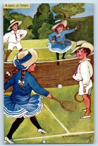Sandford Signed Postcard Children Playing Tennis Oilette Tuck Neffsville PA