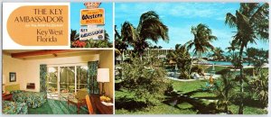 Vintage Key West Florida Key Ambassador Motel Multi-View Postcard 1970s