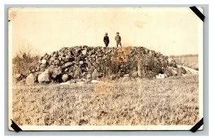 Vintage 1920's RPPC Postcard - Two Children on Large Rubble Pile in the Country