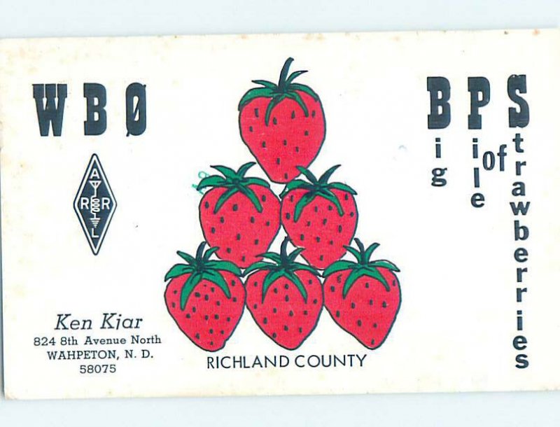 Pre-1980 RADIO CARD - CB HAM OR QSL Wahpeton North Dakota ND AH2329