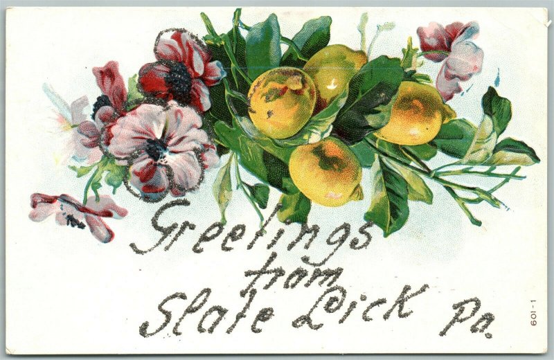 SLATE LICK PA GREETINGS EMBOSSED ANTIQUE POSTCARD