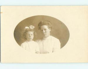 Pre-1918 rppc CUTE GIRL WITH BOW IN HAIR WITH MOM r5883