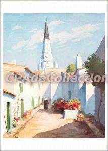 Modern Postcard Ile de Re Ars Ruillo Fleurie and steeple Black and White