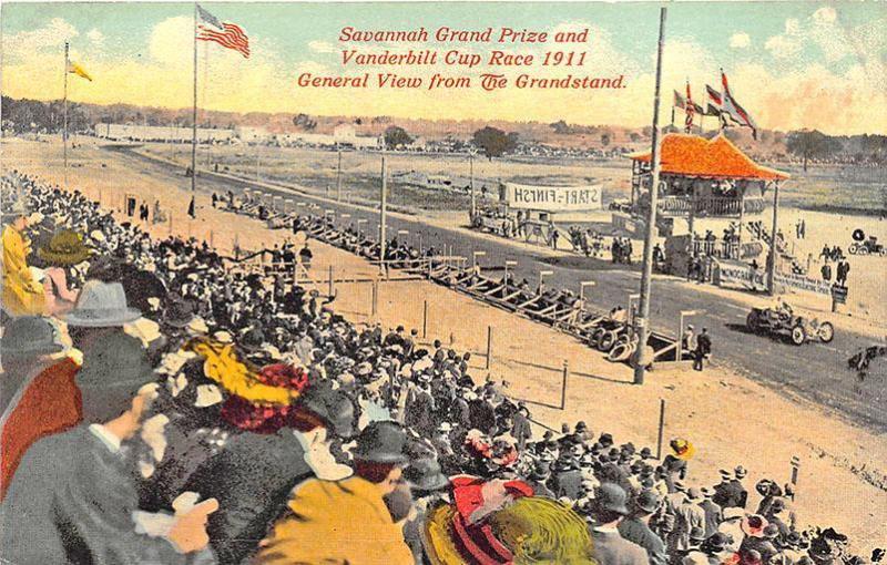 Savannah GA Vanderbilt Cup Race 1911 Race Cars Grandstand Postcard Topics Transportation