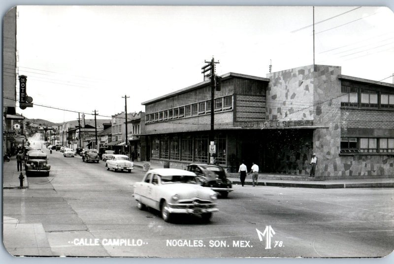 Calle Campillo Nogales Sonora Mexico w/ Old Cars Street Scene RPPC Postcard