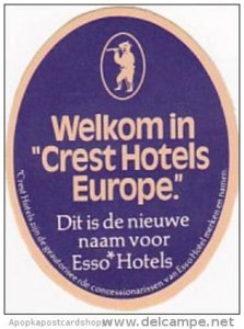 EUROPE CREST HOTELS VINTAGE LUGGAGE LABEL