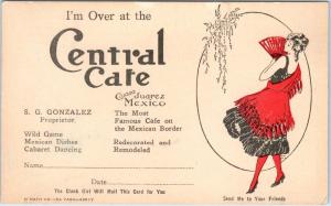 JUAREZ, Mexico    CENTRAL CAFE  Spanish Dancer w/Fan  c1900s   Postcard