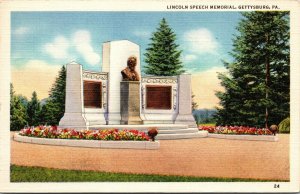 Vtg 1930's Lincoln Speech Memorial Gettysburg Pennsylvania PA Linen Postcard