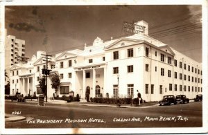 Postcard FL Miami Beach RPPC President Madison Hotel Classic Cars 1952 L16