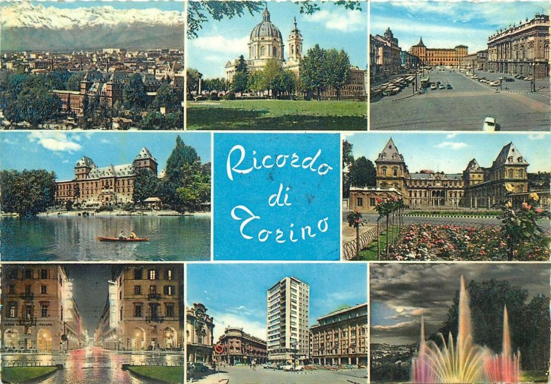 Postcard Italy Torino Fountain lake panorama