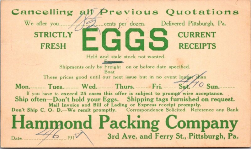PC Egg Delivery Hammond Packing Company 3rd & Ferry St Pittsburgh, Pennsylvania
