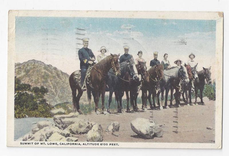 Mt Lowe CA Summit 1921 Postcard Horseback Riders