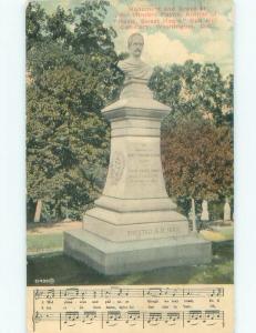 Divided-Back JOHN HOWARD PAYNE MONUMENT IN CEMETERY Washington DC E3261