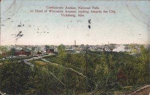 Vicksburg MS, Confederate Avenue, City View, National Park, 1917 Postmark