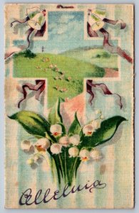 Alleluia, Pasture Scene In Cross, Lily Of The Valley, Valentine Silk Postcard