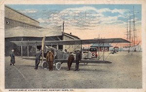 J79/ Newport News Virginia Postcard c1910 Monoplane Airplane Coast  326