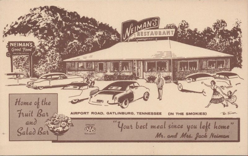 Postcard Neiman's Good Food Airport Road Gatlinburg TN Jack Neiman