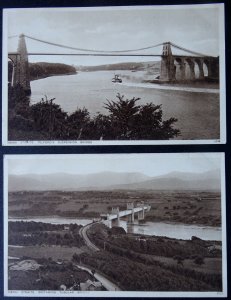 Wales Angelsey Collection x 2 MENAI STRAIT BRIDGES Views - Old Postcards