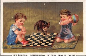 Approx. Size: 3 x 4.5 Children playing with the cat  Late 1800's Tradecard Non  