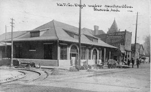 Elwood Indiana Train Station Under Construction Vintage Postcard AA50395