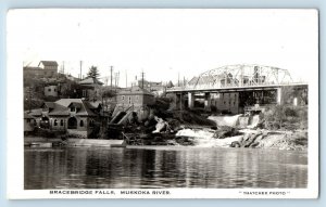 Ontario Canada Postcard Bracebridge Falls Muskoka River 1935 RPPC Photo