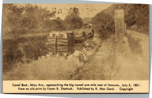 postcard Hanover Ohio - Canal boat Mary Ann from print by Shattuck