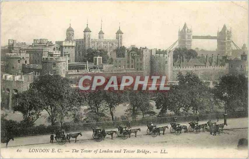 Old Postcard London E C the tower of London and Tower Bridge