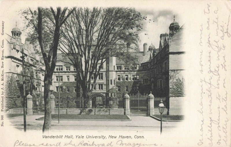Postcard Vanderbilt Hall Yale University New Haven Conn 