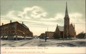 Natick MA Main St. & Cong Church c1910 Postcard