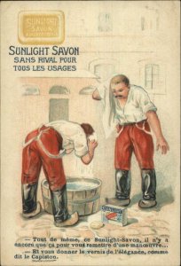 French Soap SUNLIGHT SAVON Men Washing Up c1910 Postcard