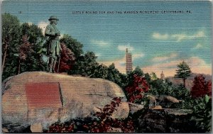 1930s GETTYSBURG PA LITTLE ROUND TOP THE WARREN MONUMENT LINEN POSTCARD 29-204